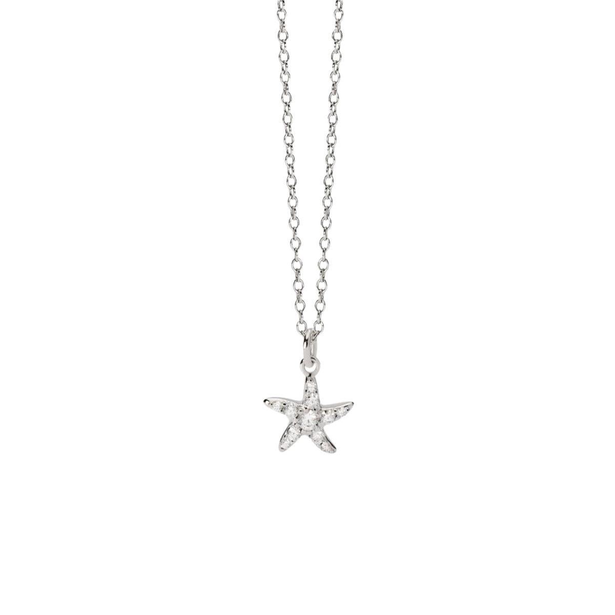 Gargantilla mabina de plata con cadena rolo y colgante de estrella de mar con circonitas blancas
