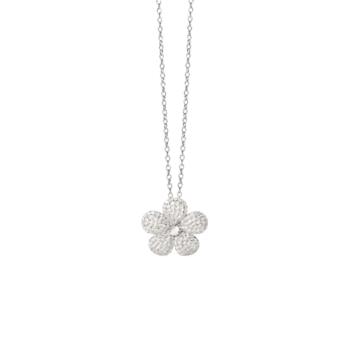 Gargantilla Mabina de plata con cadena tallada con diamantes y colgante de flor de circonita.