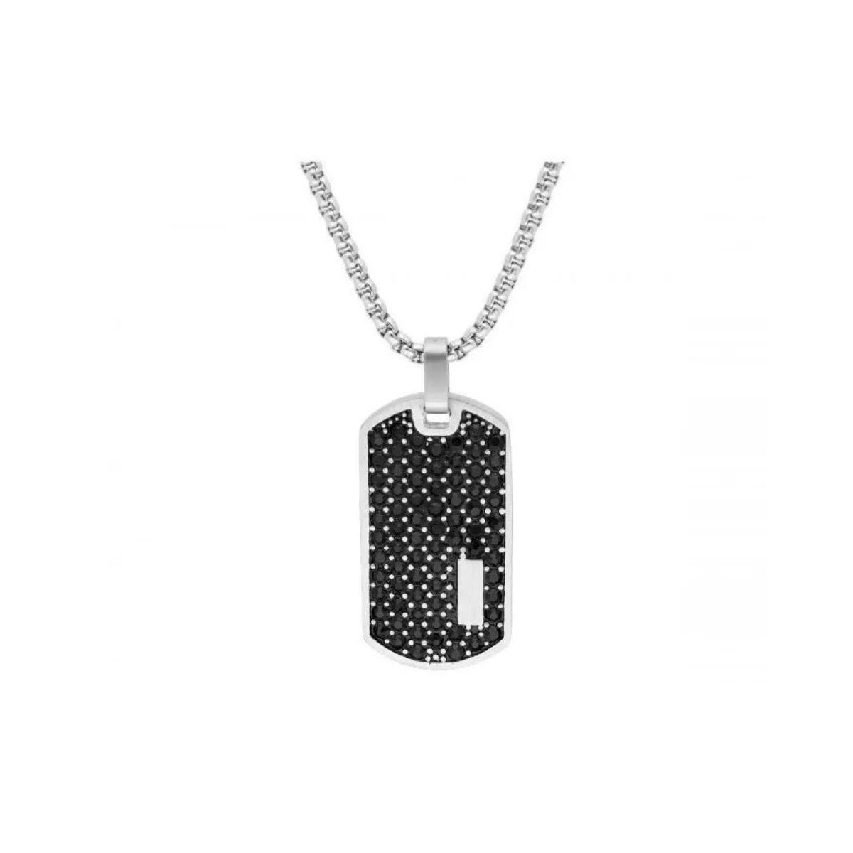 LISKA PENDANT WITH SILVER-PLATED STEEL PLATE AND BLACK ZIRCONIA RB225CD