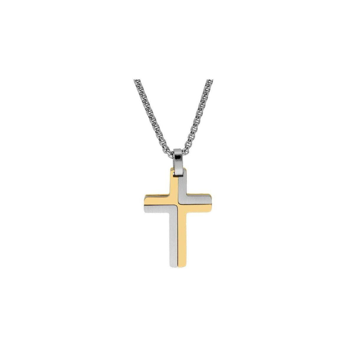 Liska pendant in the shape of a silver and gold-plated cross made of stainless steel