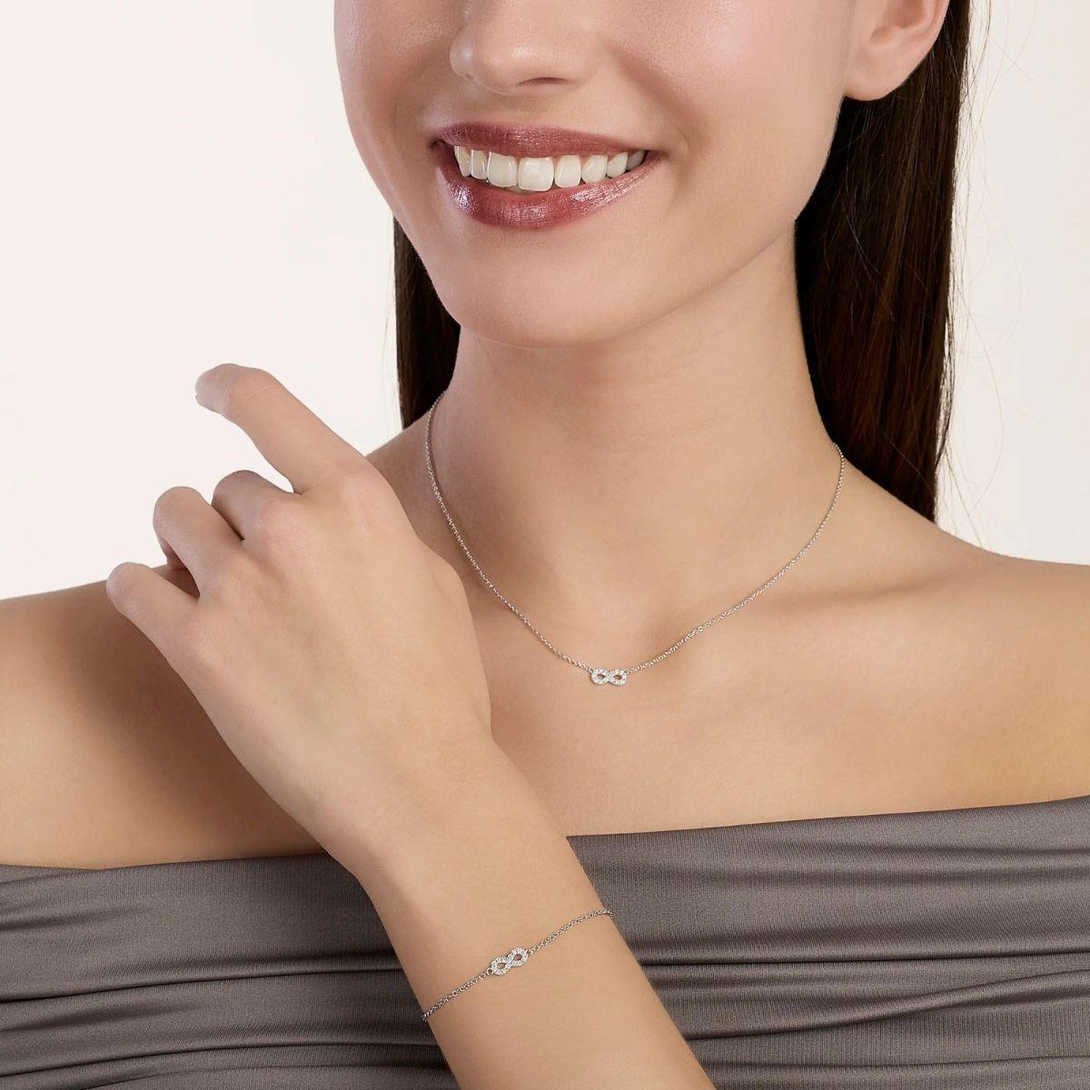 MABINA SILVER INFINITY-SHAPED NECKLACE WITH LAB-GROWN DIAMONDS 0.14 CT TOTAL F VS 553922