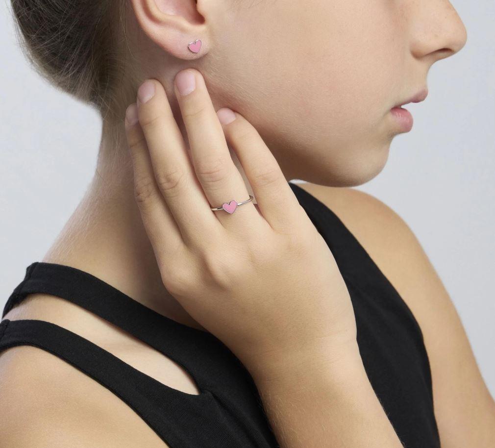 Mabina JUNIOR Enamelled Heart-Shaped Silver Earrings 563688
