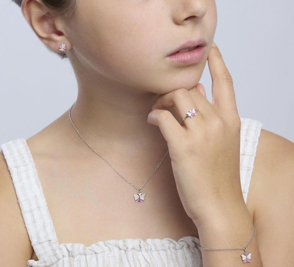 Mabina Junior silver earrings in the shape of an enameled butterfly 563697