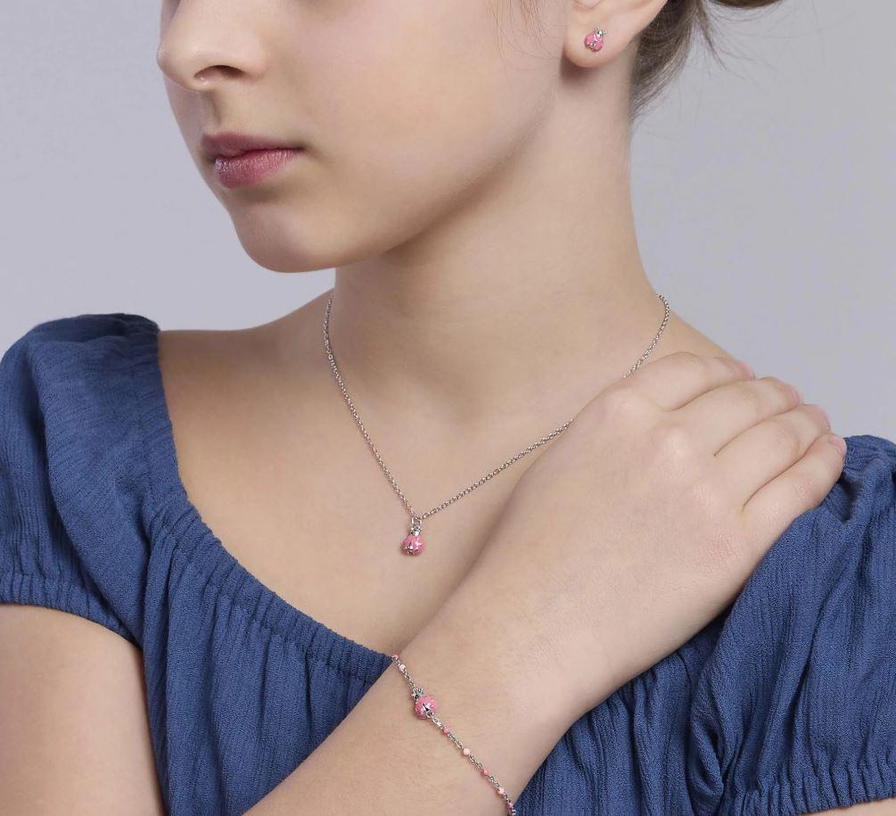 Mabina Junior silver earrings shaped like an enameled ladybug 563854