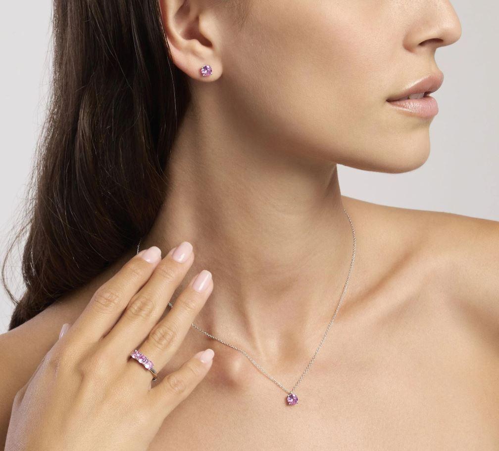 Mabina Silver and Lilac Cubic Zirconia Earrings 563741
