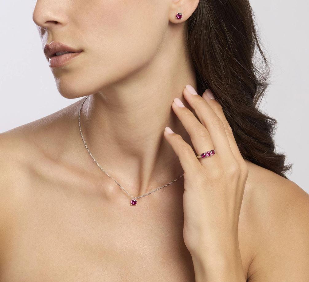Mabina Silver and Synthetic Ruby Earrings 563737