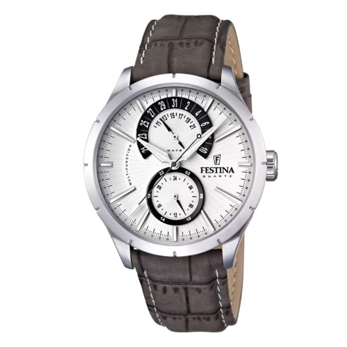 FESTINA RETRO watch with white dial and grey leather strap F16573/2