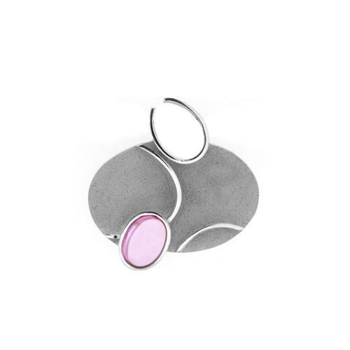 colgante plata ovalado pedra rosa