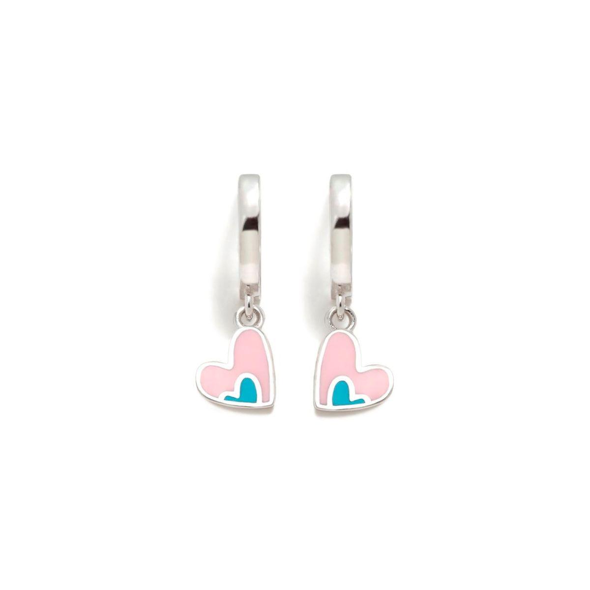 PENDIENTES AGATHA RUIZ DE LA PRADA AROS DE PLATA Y ESMALTE CON CORAZON ROSA Y AZUL 028DIV