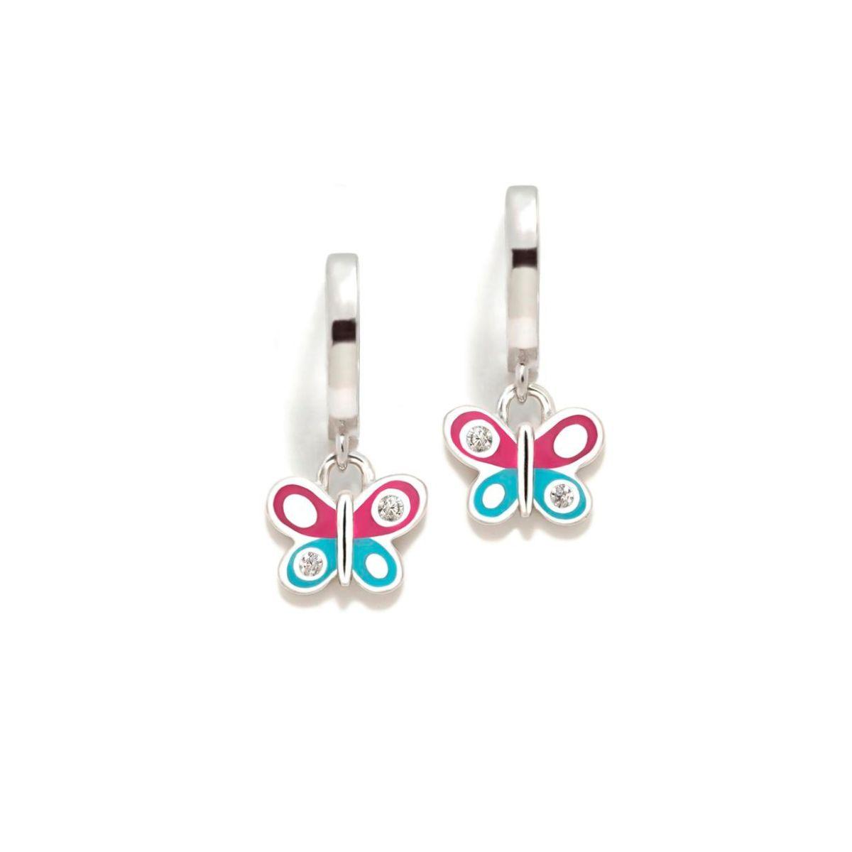 PENDIENTES AGATHA RUIZ DE LA PRADA AROS DE PLATA Y ESMALTE CON MARIPOSA ROSA Y AZUL CON CIRCONITAS 042DIV