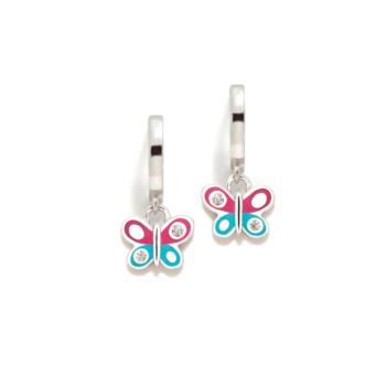PENDIENTES AGATHA RUIZ DE LA PRADA AROS DE PLATA Y ESMALTE CON MARIPOSA ROSA Y AZUL CON CIRCONITAS 042DIV