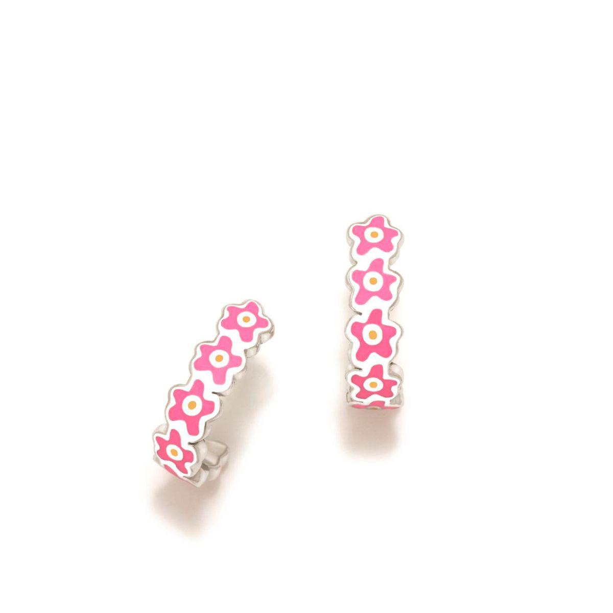 PENDIENTES AGATHA RUIZ DE LA PRADA AROS DE PLATA Y ESMALTE DE FLORES ROSA 014AGT