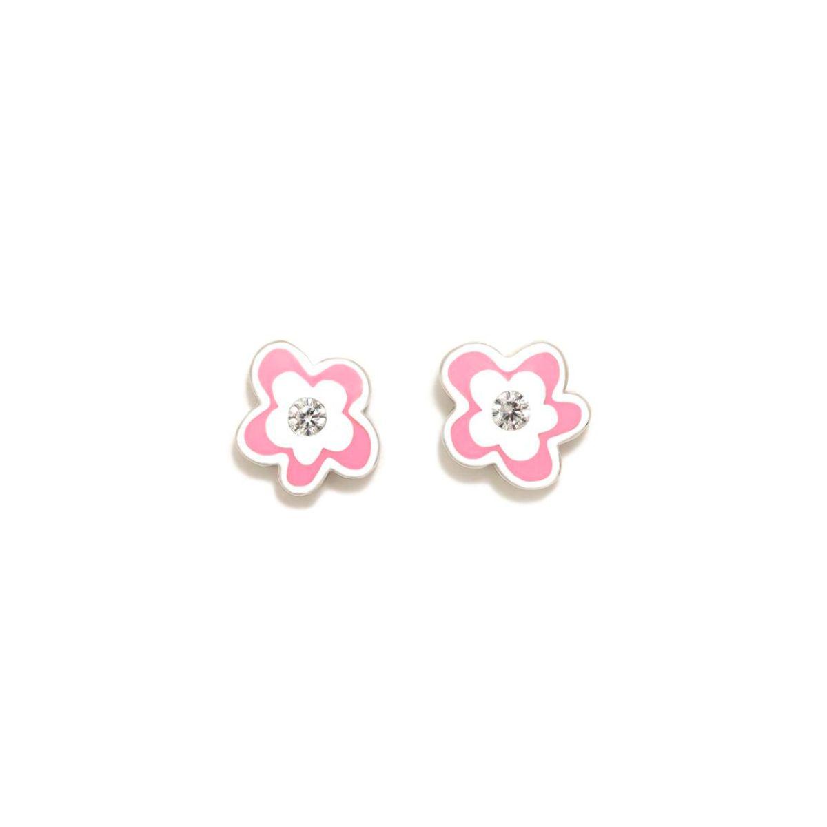 AGATHA RUIZ DE LA PRADA SILVER AND PINK AND WHITE FLOWER ENAMEL EARRINGS WITH ZIRCONIA 015DIV