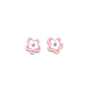 PENDIENTES AGATHA RUIZ DE LA PRADA DE PLATA Y ESMALTE DE FLOR ROSA Y BLANCO CON CIRCONITA 015DIV