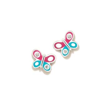 PENDIENTES AGATHA RUIZ DE LA PRADA DE PLATA Y ESMALTE DE MARIPOSA ROSA Y AZUL CON CIRCONITA 023DIV