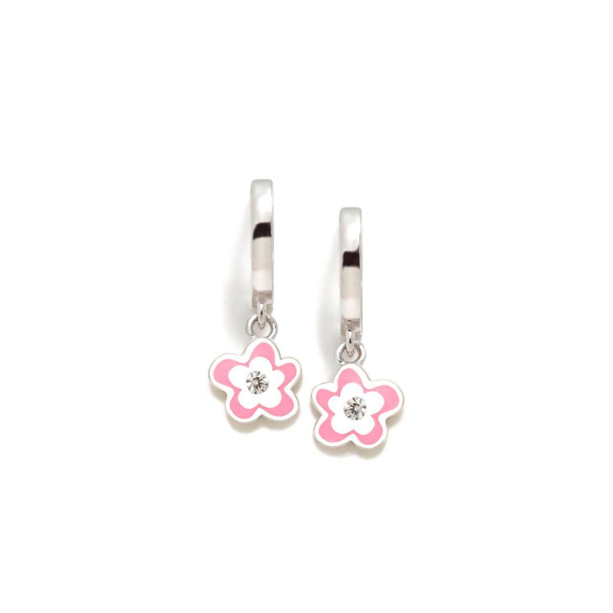 PENDIENTES AGATHA RUIZ DE LA PRADA AROS DE PLATA Y ESMALTE CON FLOR ROSA Y BLANCO CON CIRCONITA 034DIV