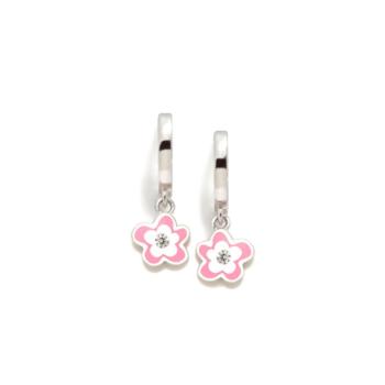 PENDIENTES AGATHA RUIZ DE LA PRADA AROS DE PLATA Y ESMALTE CON FLOR ROSA Y BLANCO CON CIRCONITA 034DIV