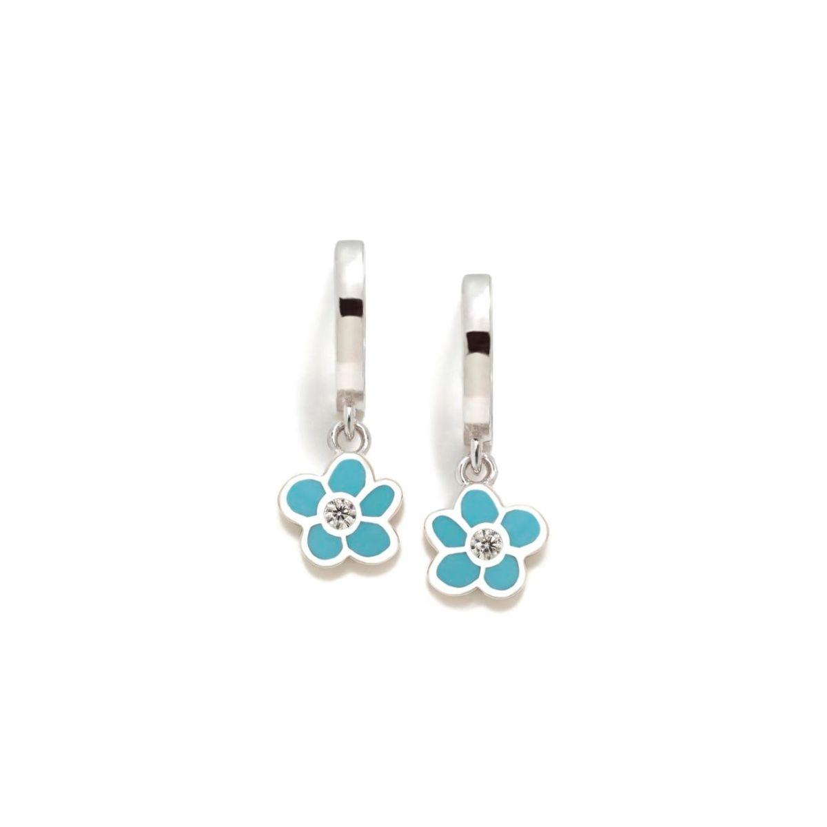 PENDIENTES AGATHA RUIZ DE LA PRADA AROS DE PLATA Y ESMALTE CON FLOR AZUL Y CIRCONITA 038DIV