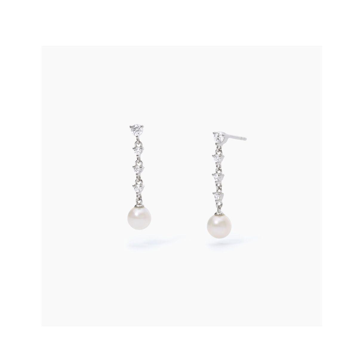 Long silver mabina earrings with cubic zirconia and cultured pearl 563549
