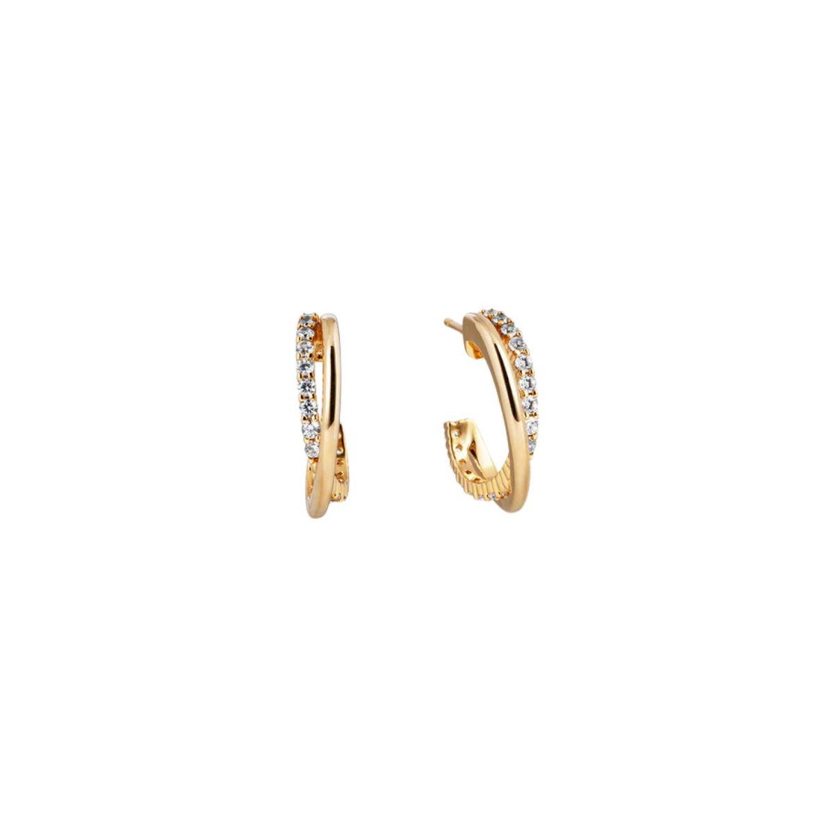 PENDIENTES VIDAL & VIDAL AROS ENTRELAZADOS BAÑADOS CON ORO MACIZO DE 18 KTS CON CIRCONITAS G4014