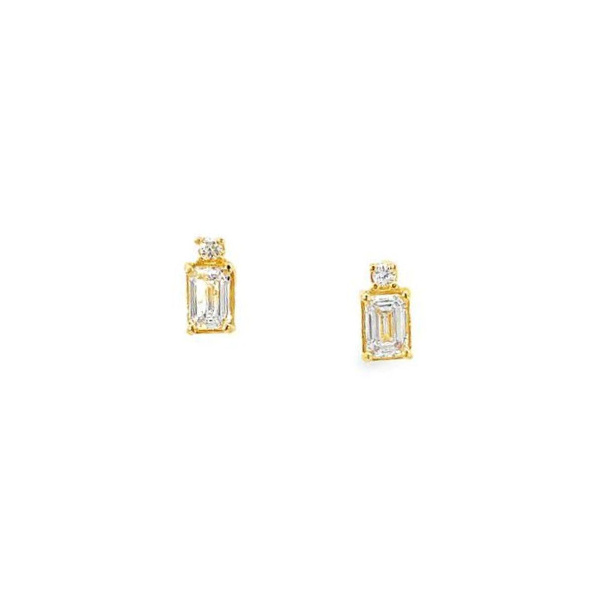 PENDIENTES LOMIKO DE ORO 9K, DIAMANTE CULTIVADO TALLA PRINCESA Y DIAMANTE CULTIVADO RECTANGULARES KPE0009A