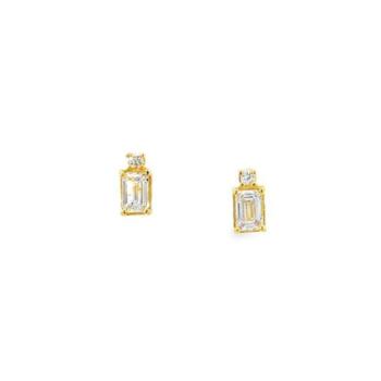 PENDIENTES LOMIKO DE ORO 9K, DIAMANTE CULTIVADO TALLA PRINCESA Y DIAMANTE CULTIVADO RECTANGULARES KPE0009A