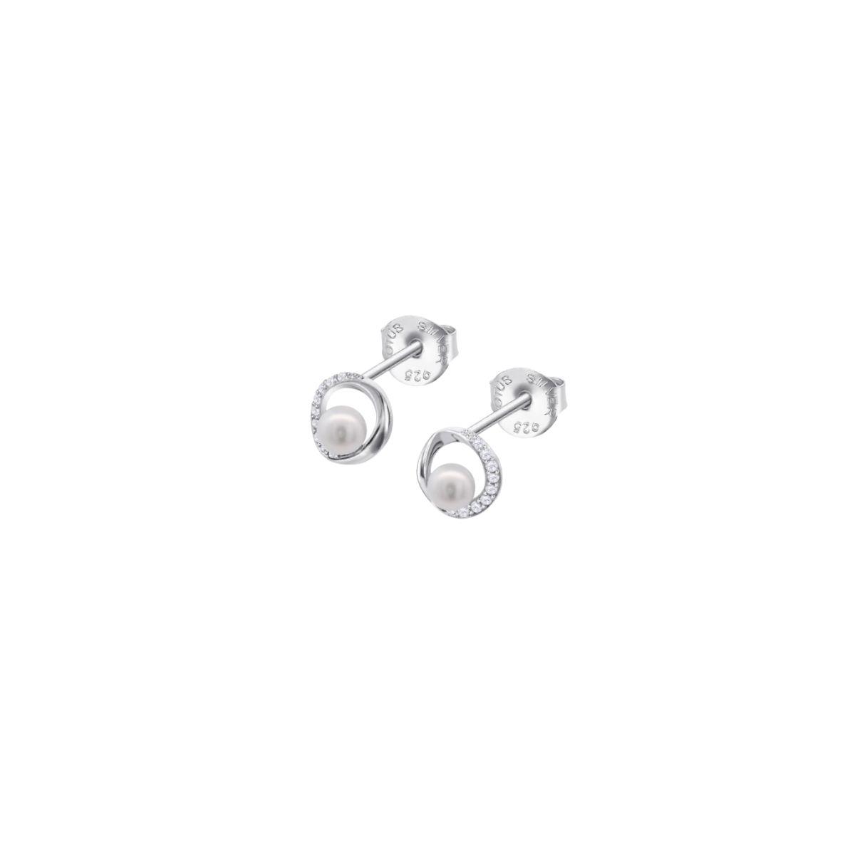 LOTUS SILVER EARRINGS IN SILVER, ZIRCONIAS AND CULTURED PEARL LP3898-4/1