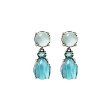 SUNFIELD SILVER EARRINGS WITH AQUAMARINE QUARTZ AND TURQUOISE ZIRCONIA. BLACK TEARDROP EARRINGS.