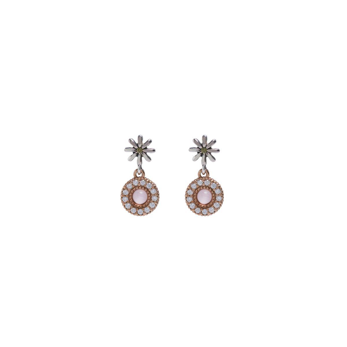 SUNFIELD ROSE GOLD PLATED SILVER EARRINGS WITH ROSE QUARTZ AND ZIRCONIAS PE065520/2