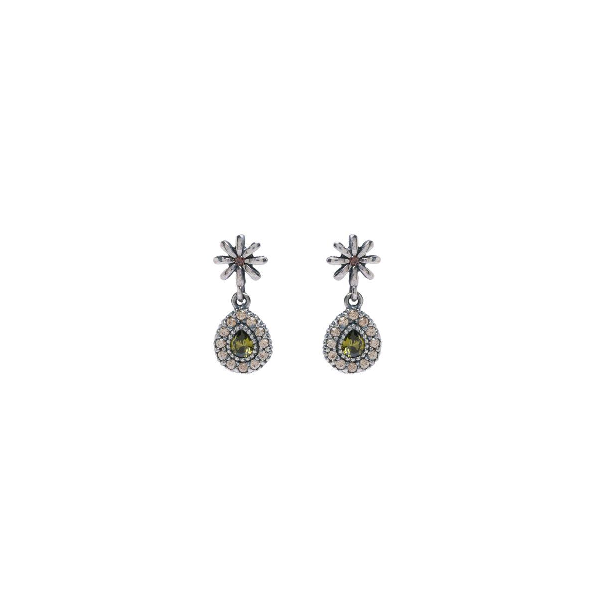 SUNFIELD ANTIQUE SILVER EARRINGS WITH GREEN AND CAVA ZIRCONIAS PE065521