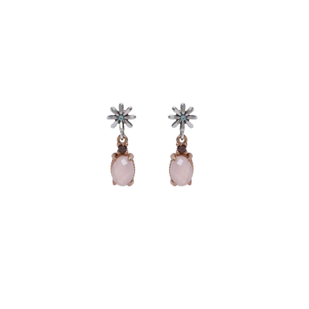 Sunfield rose quartz and silver earrings with a central stone