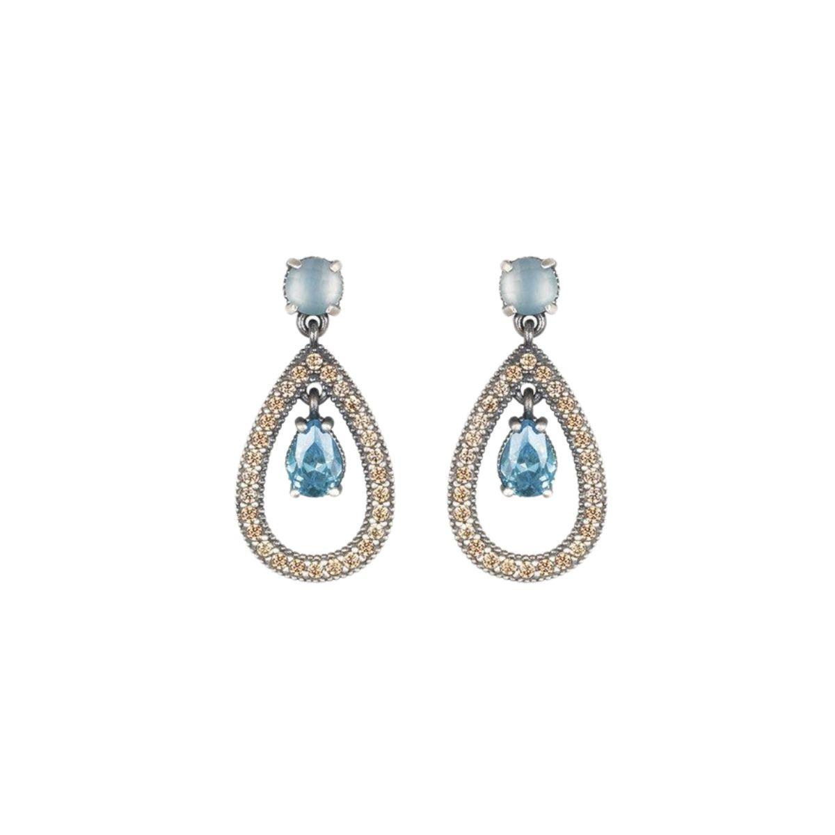 Long blue Sunfield earrings with chalcedony and zircons