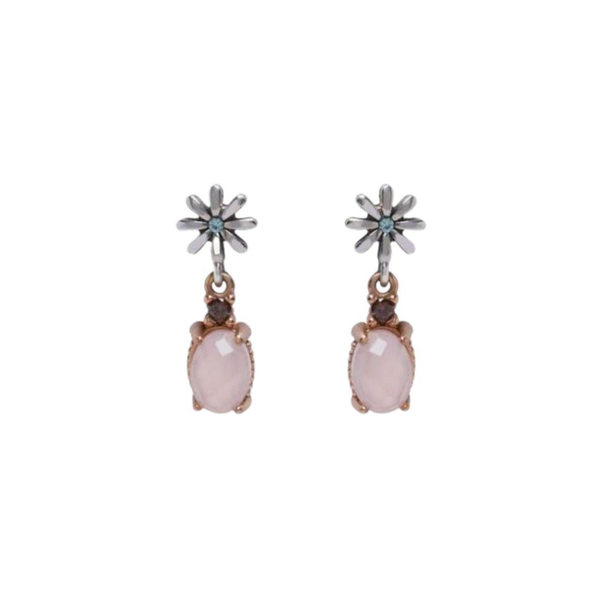 Sunfield rose quartz and silver earrings with a central stone