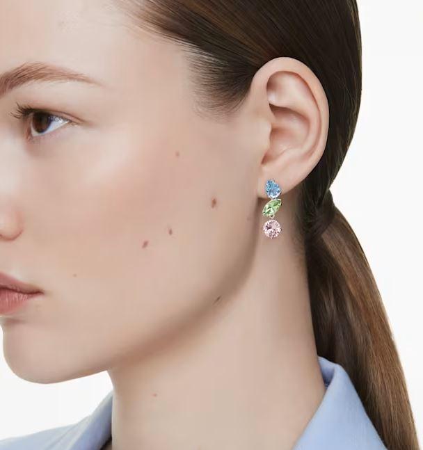 Long, asymmetrical, multi-colored Swarovski earrings. Gem collection. 1