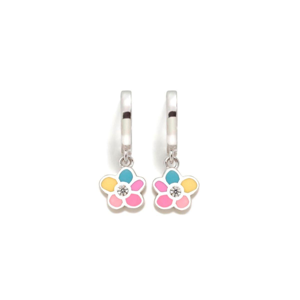 PENDIENTES AGATHA RUIZ DE LA PRADA AROS DE PLATA Y ESMALTE CON FLOR MULTICOLOR Y CIRCONITA 037DIV