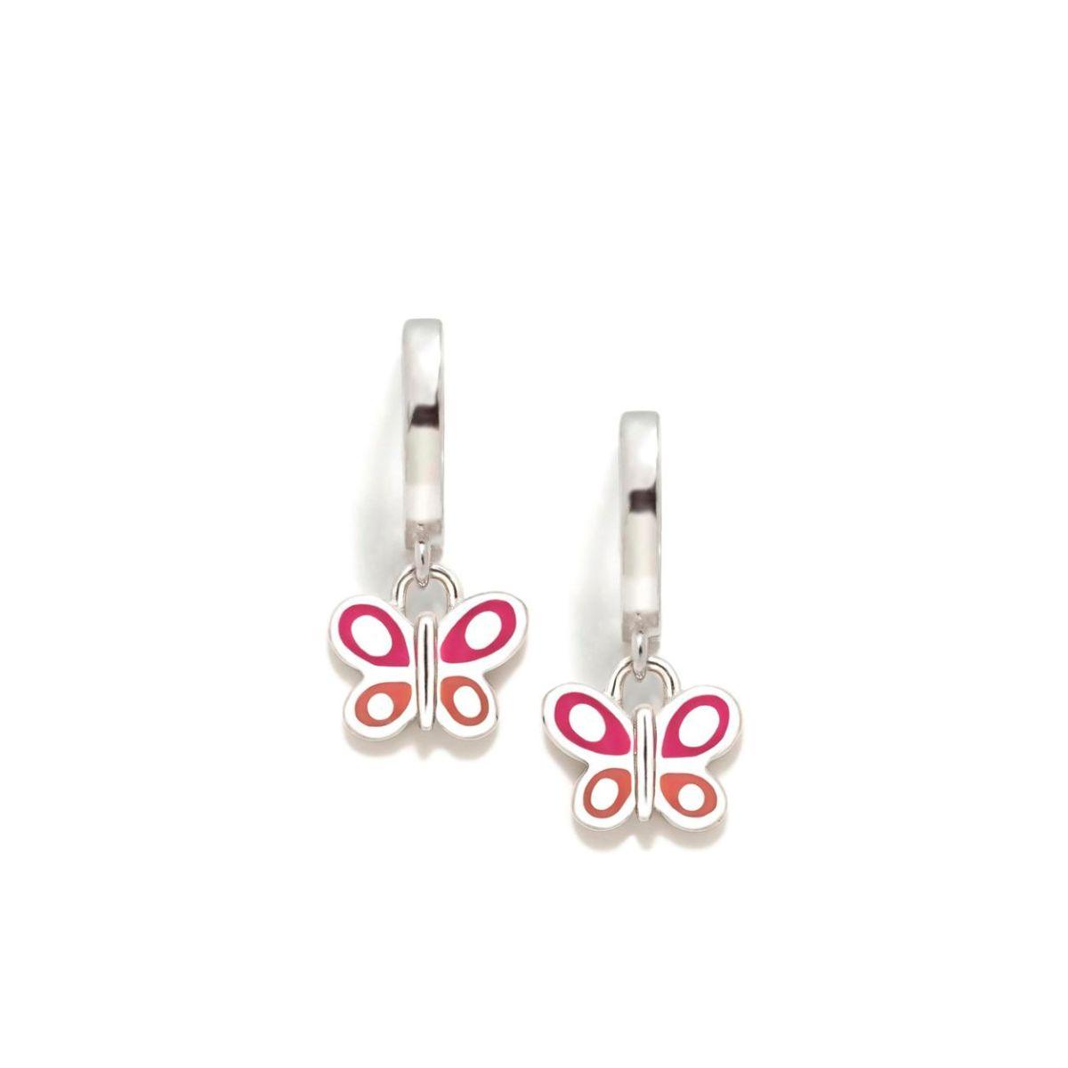 PENDIENTES AGATHA RUIZ DE LA PRADA AROS DE PLATA Y ESMALTE CON MARIPOSA ROSA Y NARANJA 040DIV