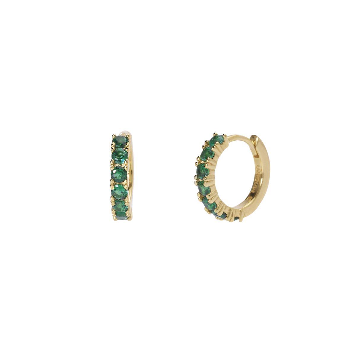 PENDIENTES MABINA DE PLATA Y ESMERALDAS SINTETICAS EN FORMA DE ARO 563575