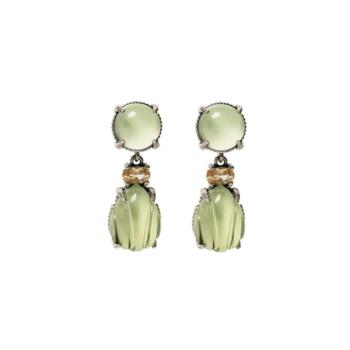 SUNFIELD EARRINGS IN SILVER AND GREEN QUARTZ AND CAVA-COLOR ZIRCONIA. BLACK TEARDROP EARRINGS.