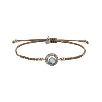 pulsera sunfield de plata, macrame ajustable, cuarzo azul aguamarina y circonitas