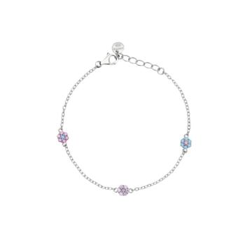 PULSERA MABINA JUNIOR DE PLATA RODIADA CON FLORES DE TURMALINA SINTETICA ROSA Y CIRCONITAS MULTICOLOR 533876