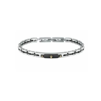 PULSERA MASERATI DE ACERO BICOLOR NEGRO Y PLATEADO CON ESLABONES JM424AXU06