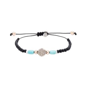 Sunfield brand bracelet with crystal beads, cubic zirconia, and nylon; adjustable bracelet.