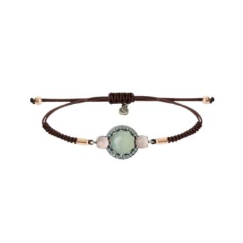 Sunfield Rosae Twin bracelet featuring a central green chalcedony and rose quartz stones.