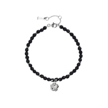 PULSERA MABINA DE PLATA Y AGATA NEGRA CON UNA ROSA 533654