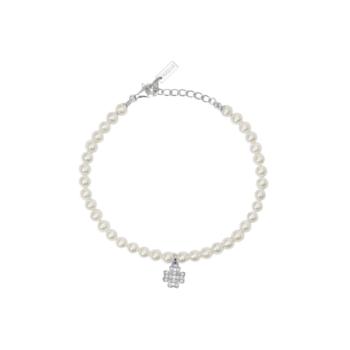 Mabina bracelet with pearls, a silver CLOVER, and white cubic zirconia.