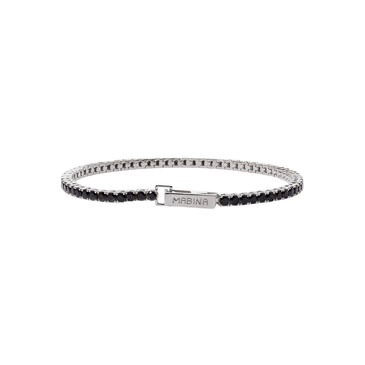 PULSERA MABINA TENIS DE PLATA Y CIRCONITAS NEGRAS 533744-M