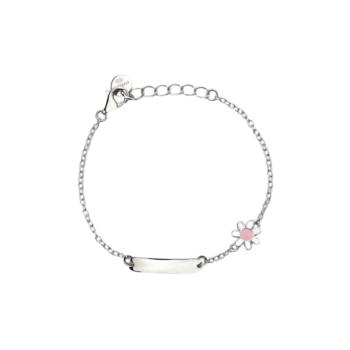 PULSERA MABINA JUNIOR DE PLATA RODIADA CON MARGARITA ESMALTADA Y PLACA PERSONALIZABLE 533797