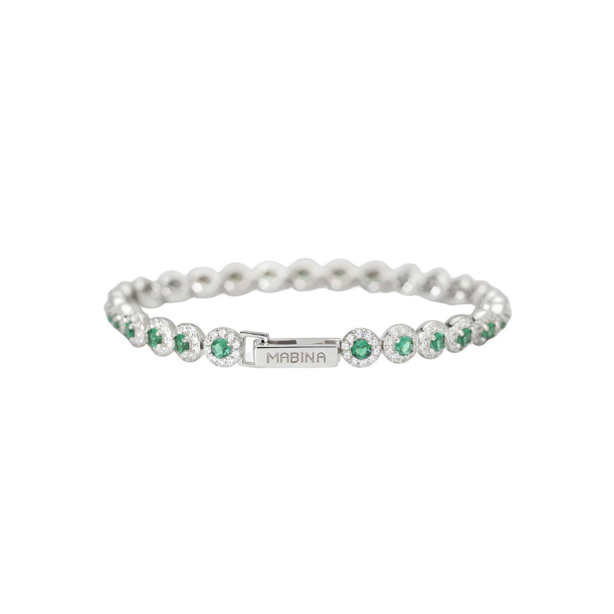 PULSERA MABINA TENIS DE PLATA, ESMERALDAS VERDES SINTETICAS Y CIRCONITAS BLANCAS 533824-18