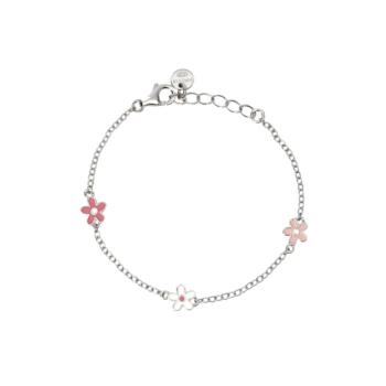 PULSERA MABINA JUNIOR DE PLATA RODIADA CON FLORES ESMALTADAS EN ROSA Y BLANCO 534022