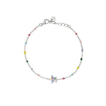 PULSERA MABINA JUNIOR DE PLATA RODIADA CON ESTRELLA DE CIRCONITAS, TURMALINA ROSA SINTETICA Y ESMALTE MULTICOLOR 534023
